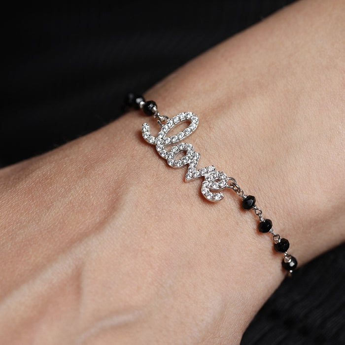 Beaded Black Love 925 Sterling Silver Bracelet