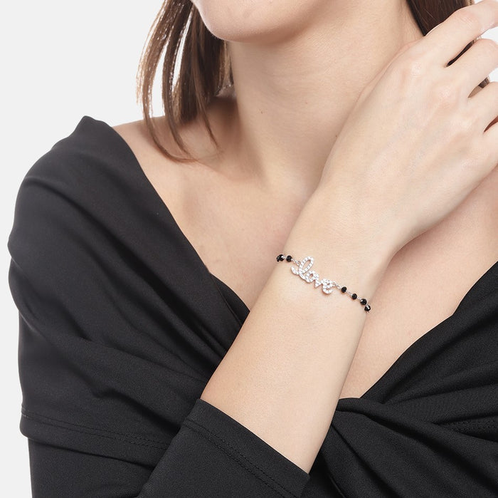 Beaded Black Love 925 Sterling Silver Bracelet