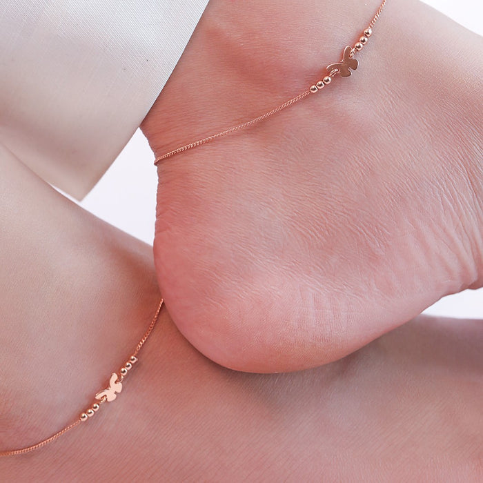 Beaded Butterfly Rose Gold Plated 925 Sterling Silver Anklet