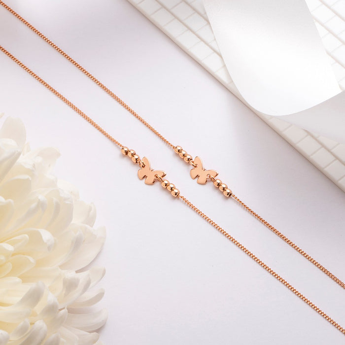 Beaded Butterfly Rose Gold Plated 925 Sterling Silver Anklet