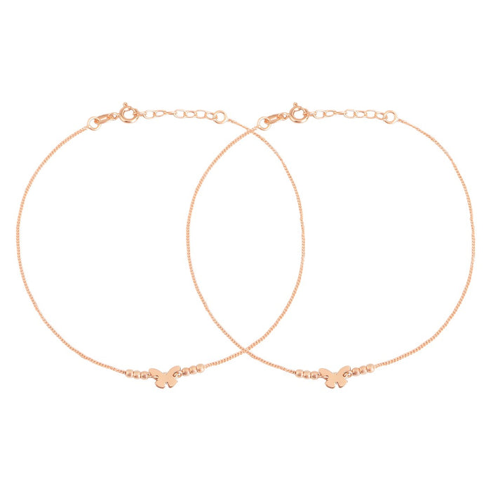 Beaded Butterfly Rose Gold Plated 925 Sterling Silver Anklet