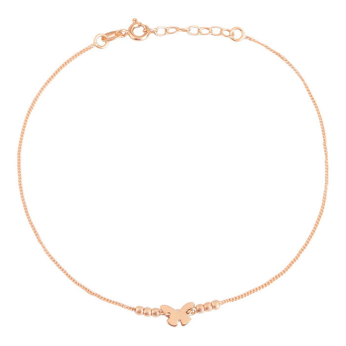 Beaded Butterfly Rose Gold Plated 925 Sterling Silver Anklet