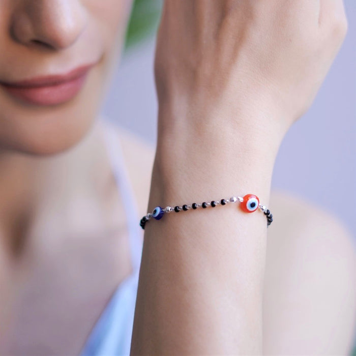 Beaded Evil Eye 925 Sterling Silver Bracelet