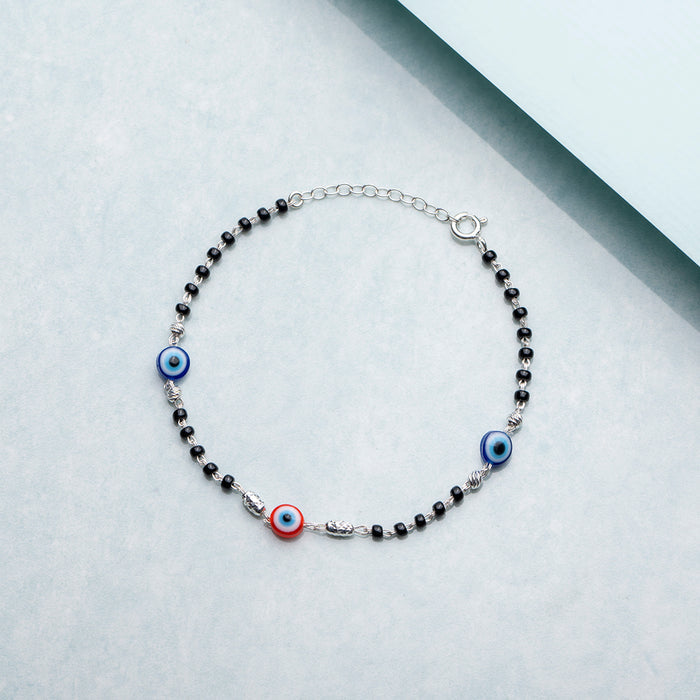 Beaded Evil Eye 925 Sterling Silver Bracelet