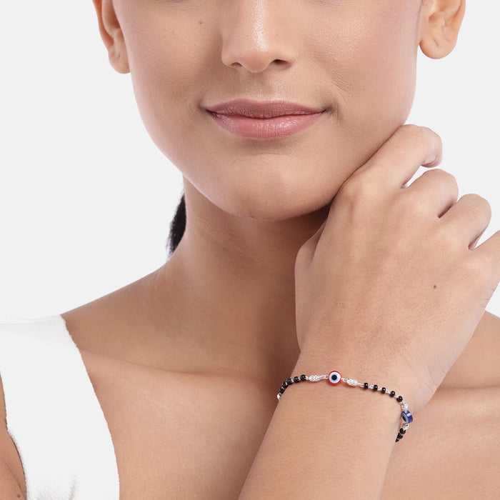 Beaded Evil Eye 925 Sterling Silver Bracelet