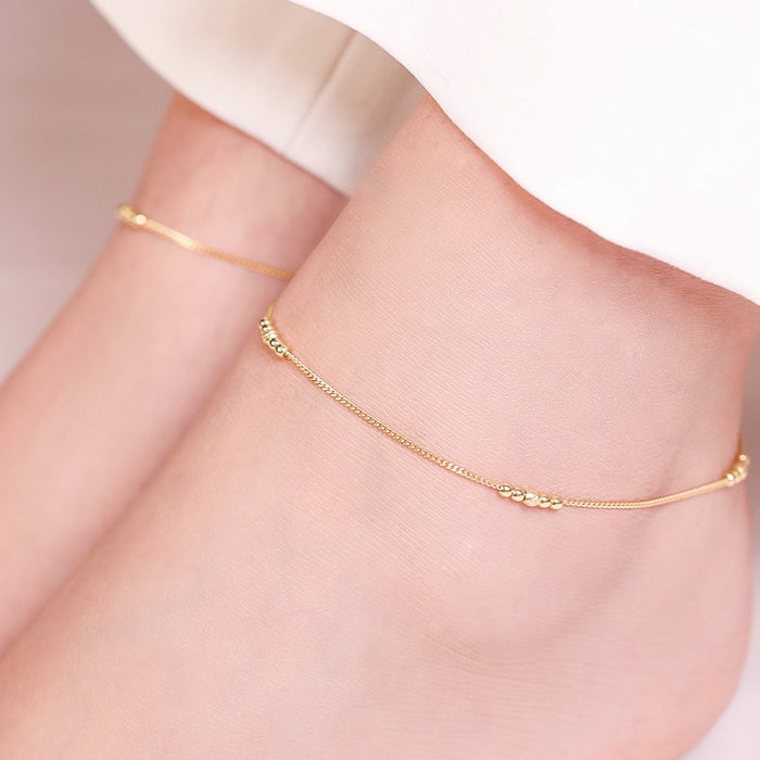 925 Sterling Silver Beaded Gold-Plated 925 Sterling Silver Chained Anklet for Women – Zavya