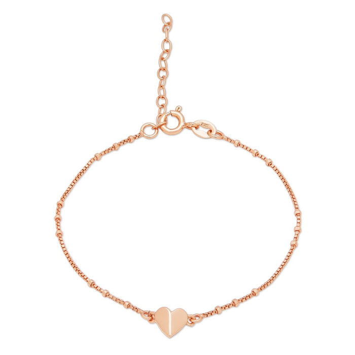Beaded Heart Rose Gold Plated 925 Sterling Silver Chain Bracelet