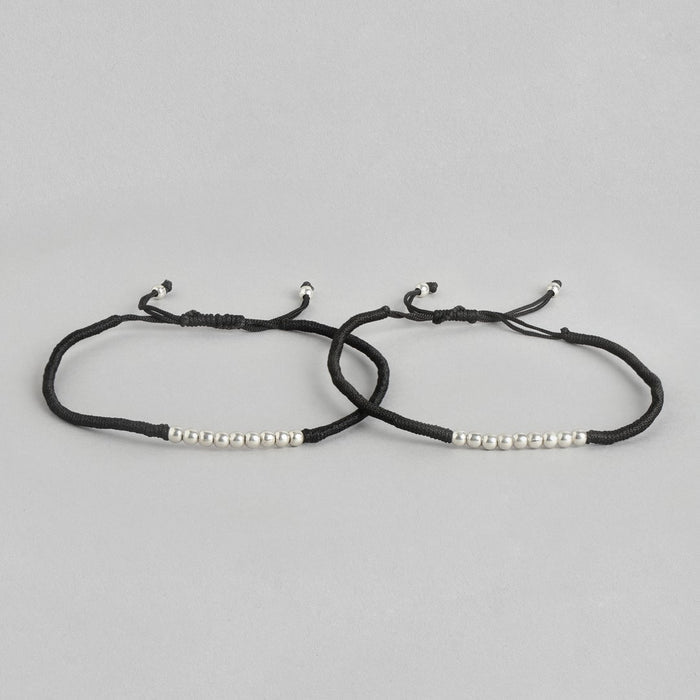 Beaded Line Rhodium Plated 925 Sterling Silver Thread Anklet
