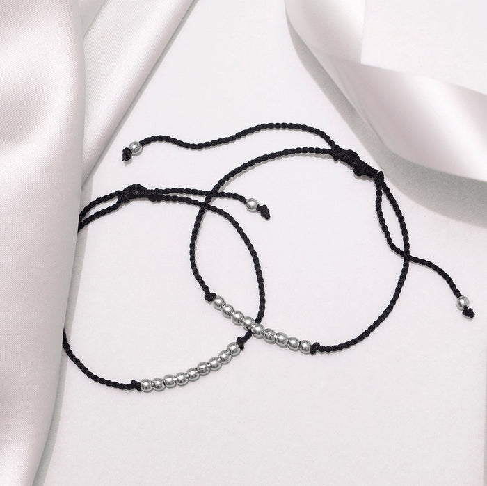 Beads Line Rhodium Plated 925 Sterling Silver Thread Anklet