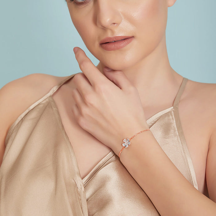 Bella Floral 925 Silver Bracelet in Rose Gold
