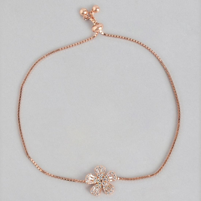 Bella Floral 925 Silver Bracelet in Rose Gold