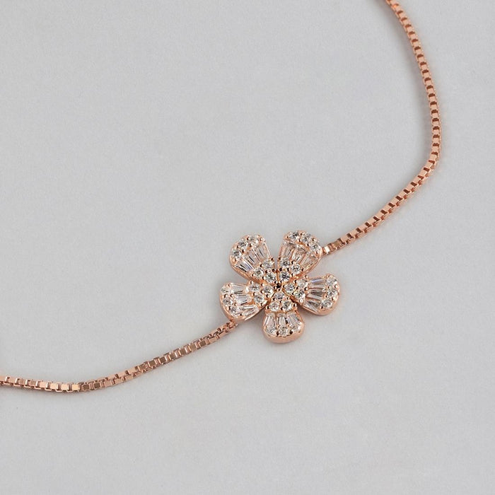 Bella Floral 925 Silver Bracelet in Rose Gold