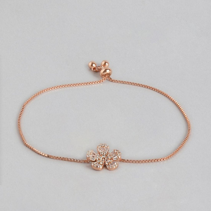 Bella Floral 925 Silver Bracelet in Rose Gold