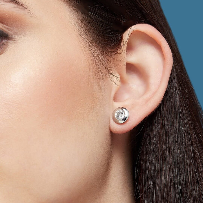 Bezel Solitaire Stud 925 Silver Earrings