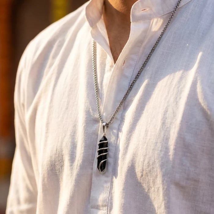 Black Agate Stone Locket with Chain