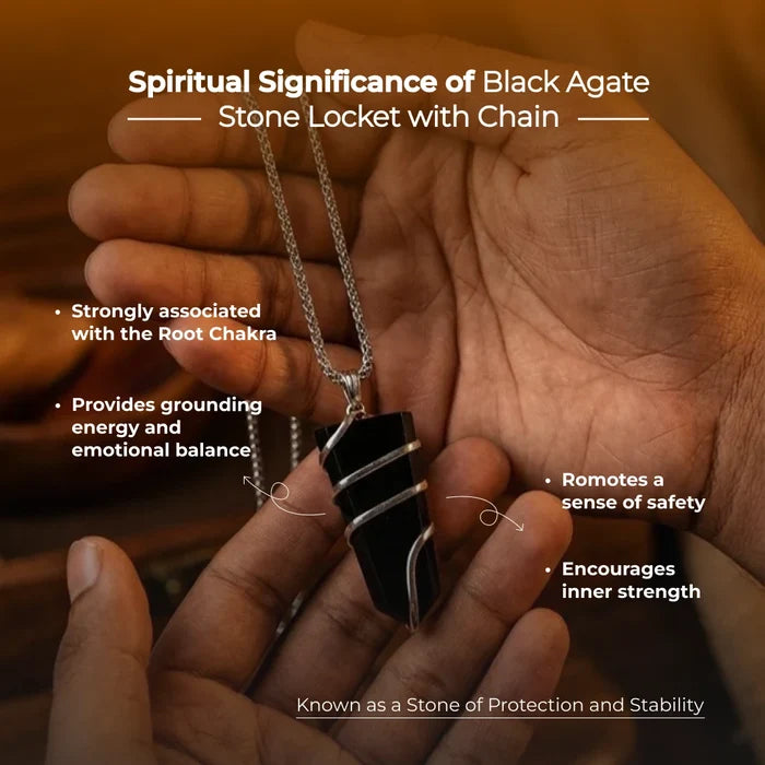 Black Agate Stone Locket with Chain - view 3
