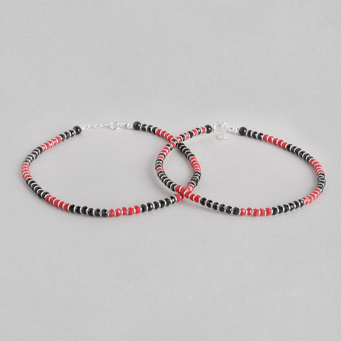 Black and Red Beaded 925 Sterling Silver Anklet