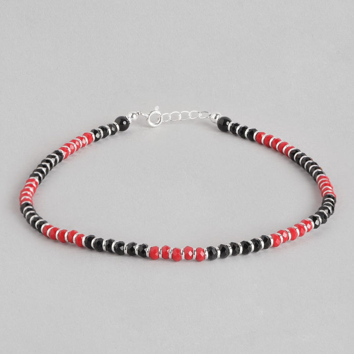 Black and Red Beaded 925 Sterling Silver Anklet