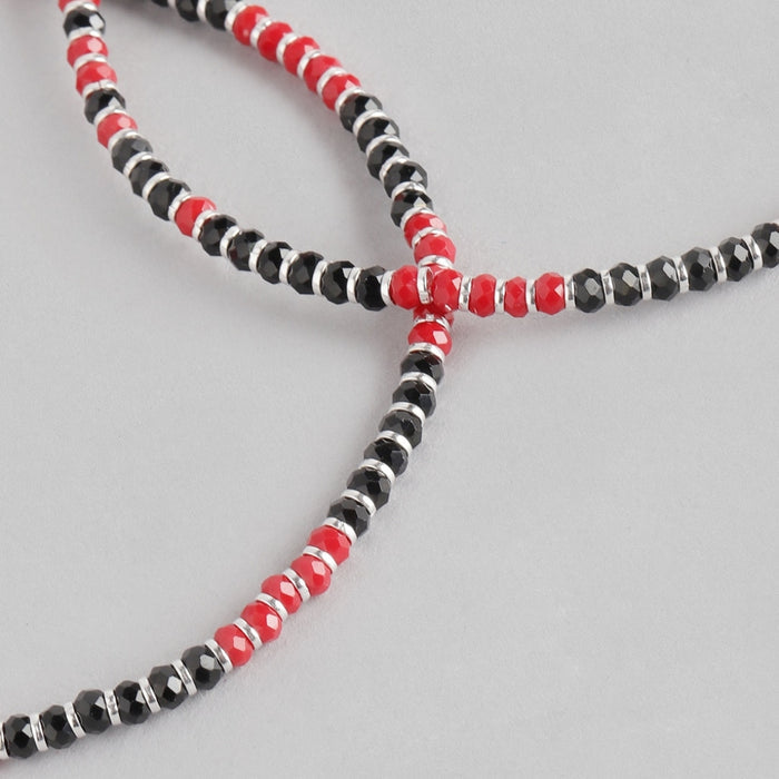 Black and Red Beaded 925 Sterling Silver Anklet