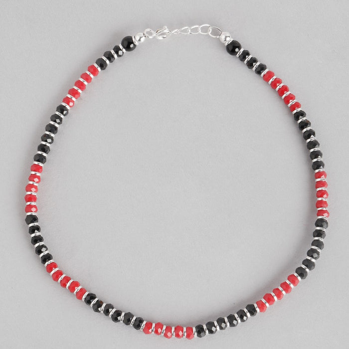 Black and Red Beaded 925 Sterling Silver Anklet