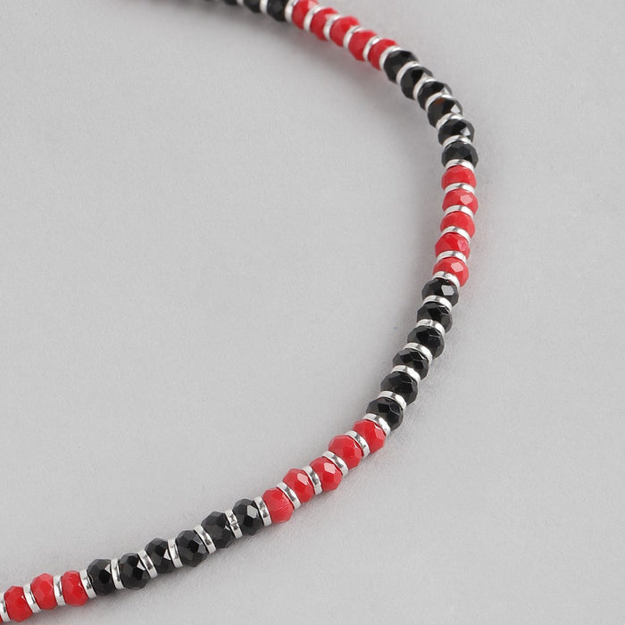 Black and Red Beaded 925 Sterling Silver Anklet
