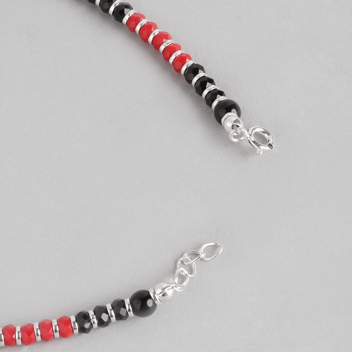 Black and Red Beaded 925 Sterling Silver Anklet