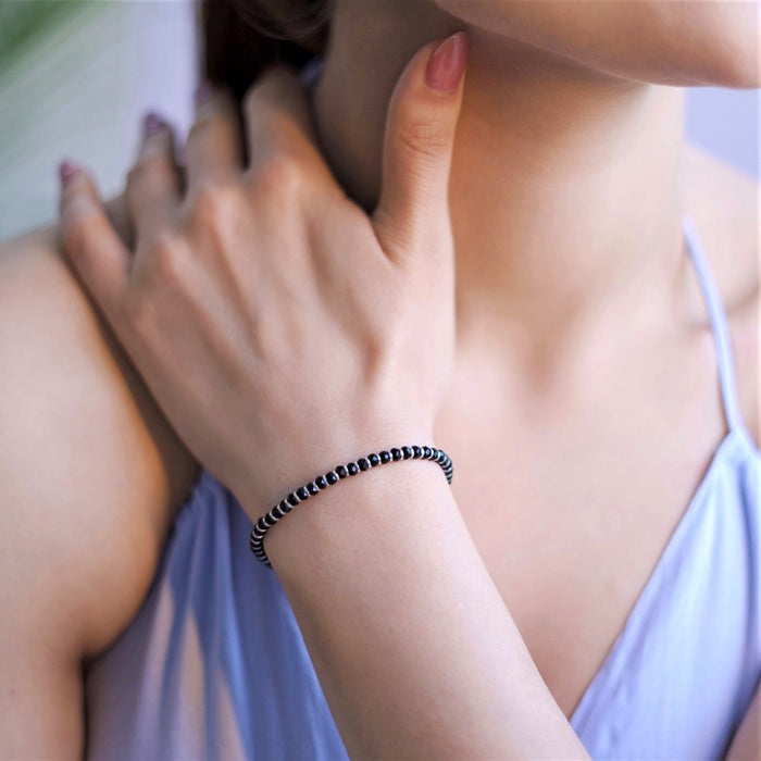 Black Bead Rhodium Plated 925 Silver Bracelet