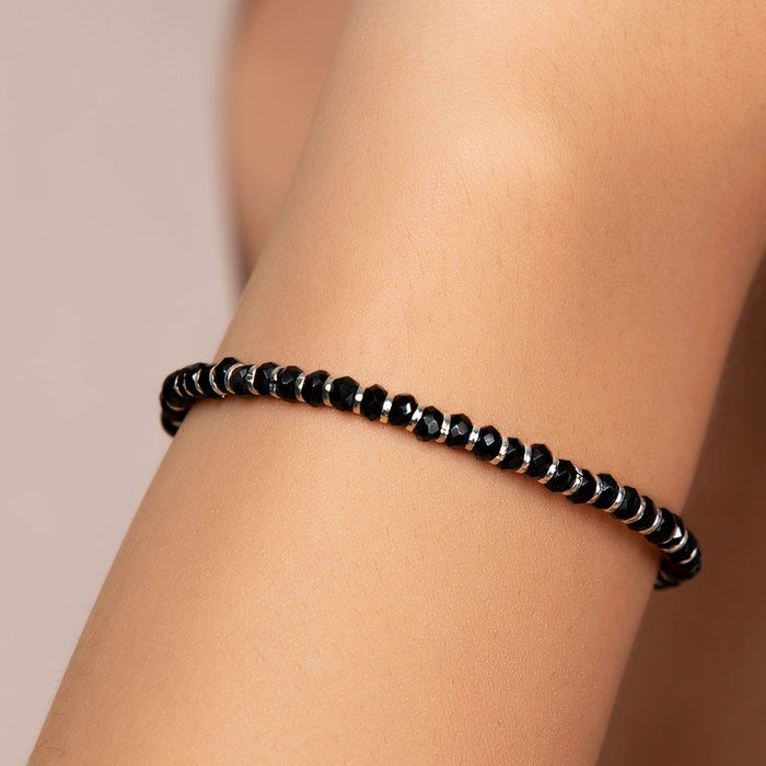 Black Bead Rhodium Plated 925 Silver Bracelet