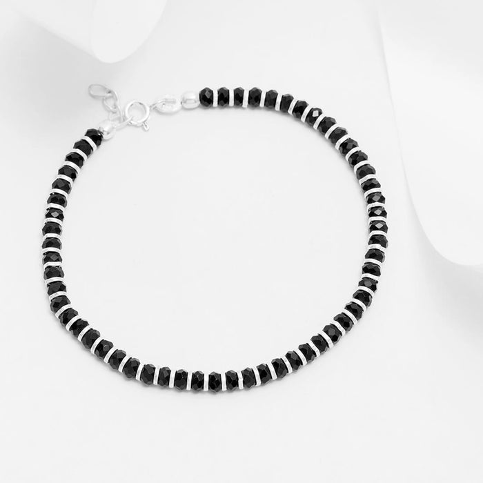 Black Bead Rhodium Plated 925 Silver Bracelet