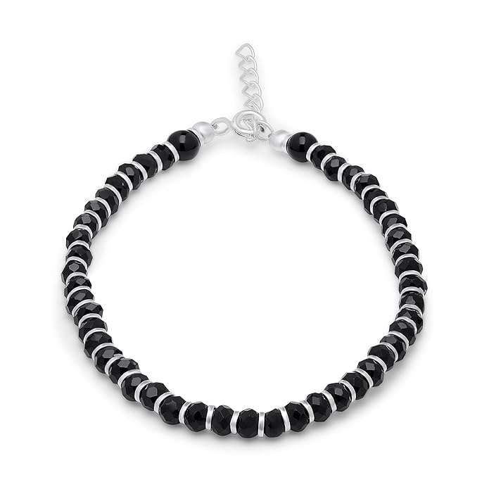Black Bead Rhodium Plated 925 Silver Bracelet