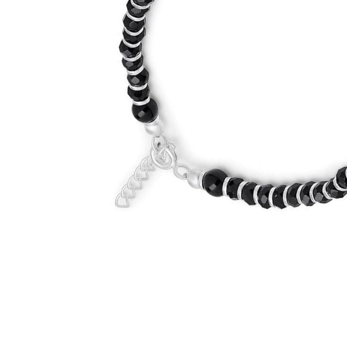 Black Bead Rhodium Plated 925 Silver Bracelet