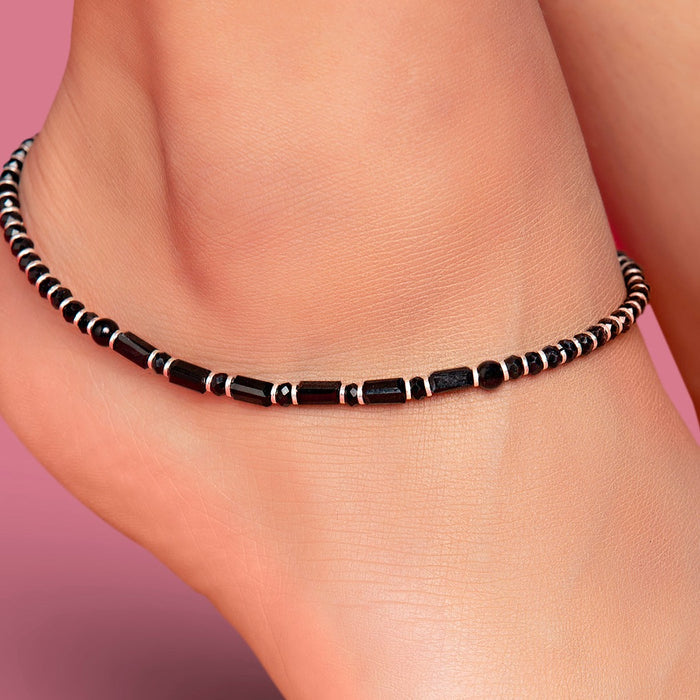 Black Bead Stones 925 Sterling Silver Anklet