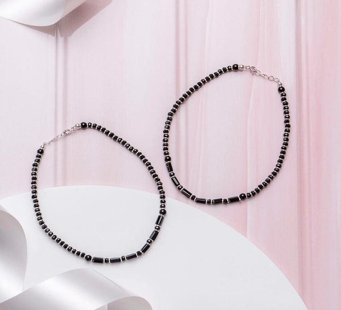 Black Bead Stones 925 Sterling Silver Anklet