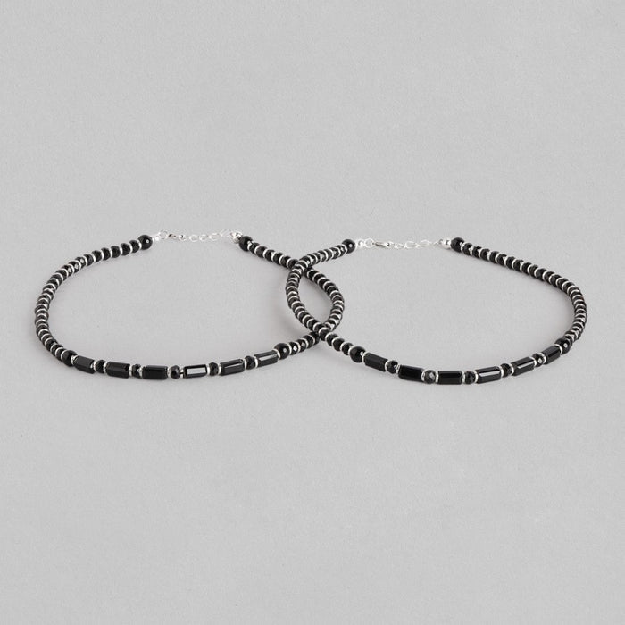 Black Bead Stones 925 Sterling Silver Anklet