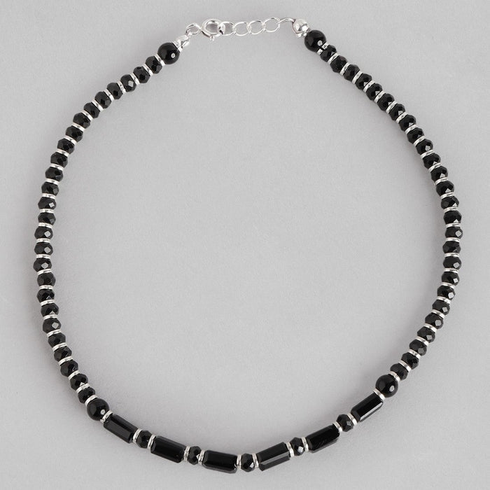 Black Bead Stones 925 Sterling Silver Anklet