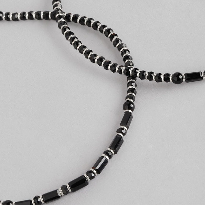 Black Bead Stones 925 Sterling Silver Anklet