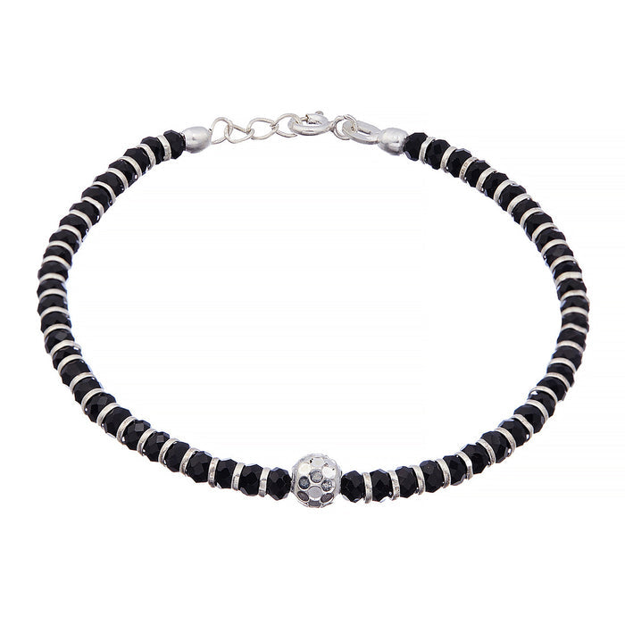 Black Beads 925 Silver Bold Bracelet in Silver Chain