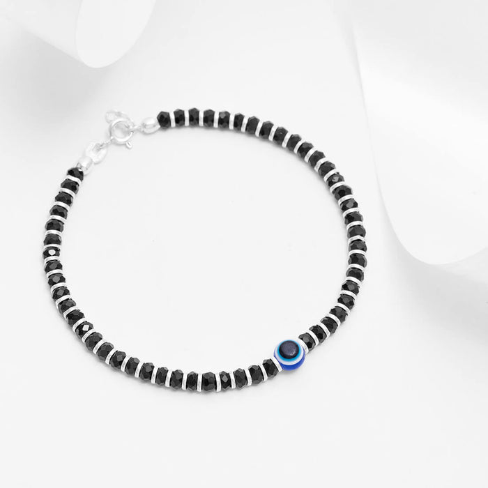 Black Beads Evil Eye 925 Silver Bracelet (Adjustable)