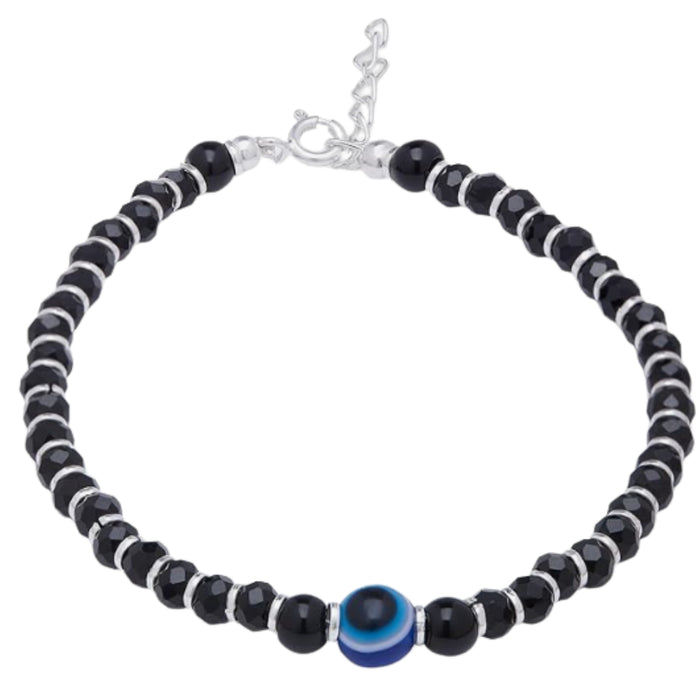 Black Beads Evil Eye 925 Silver Bracelet (Adjustable)