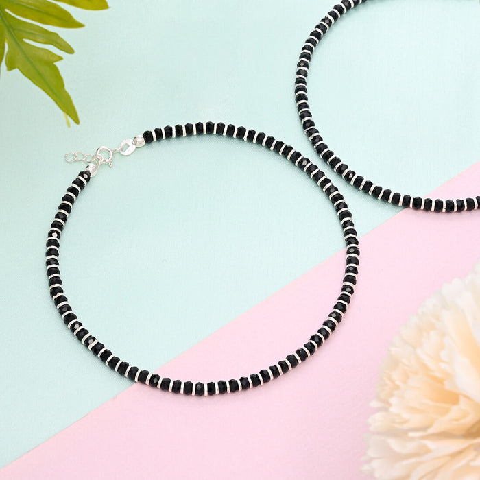 Black Beads Nazariya 925 Silver Chain Anklets