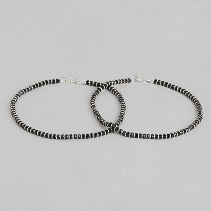 Black Beads Nazariya 925 Silver Chain Anklets