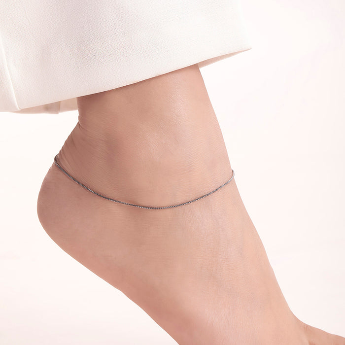 Black Cable Rhodium Plated 925 Silver Box Chain Anklet