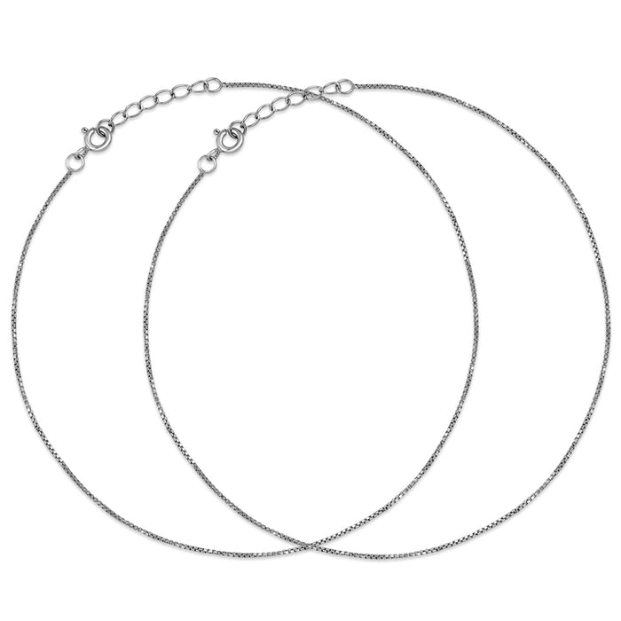 Black Cable Rhodium Plated 925 Silver Box Chain Anklet