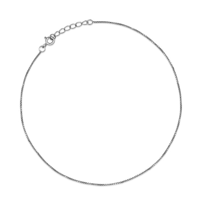 Black Cable Rhodium Plated 925 Silver Box Chain Anklet