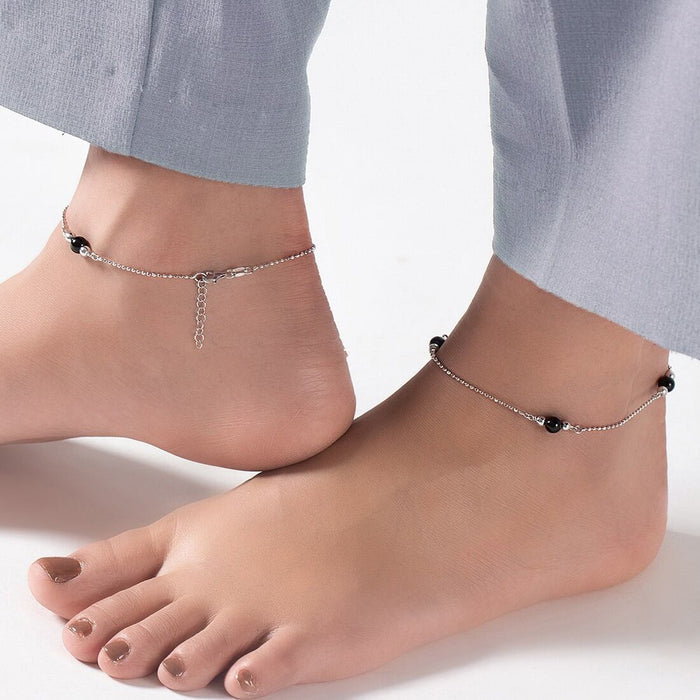 Black Pearl Rhodium Plated 925 Sterling Silver Chained Anklet