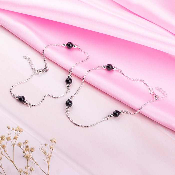 Black Pearl Rhodium Plated 925 Sterling Silver Chained Anklet