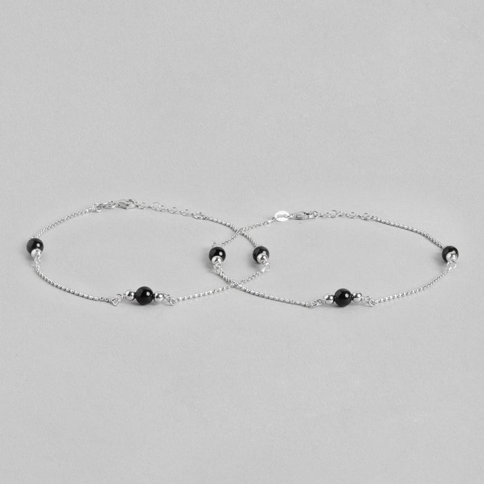 Black Pearl Rhodium Plated 925 Sterling Silver Chained Anklet