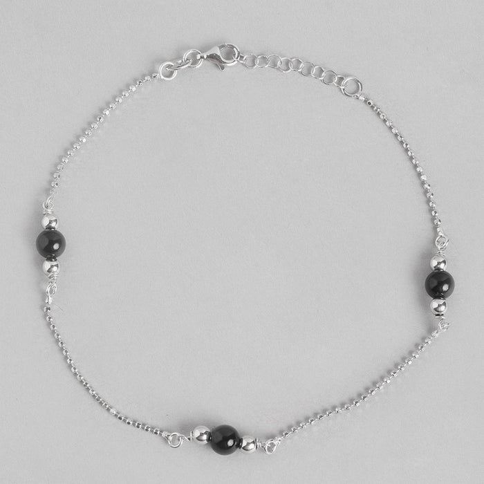 Black Pearl Rhodium Plated 925 Sterling Silver Chained Anklet