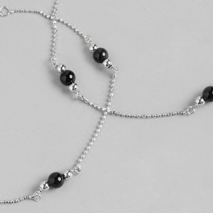 Black Pearl Rhodium Plated 925 Sterling Silver Chained Anklet