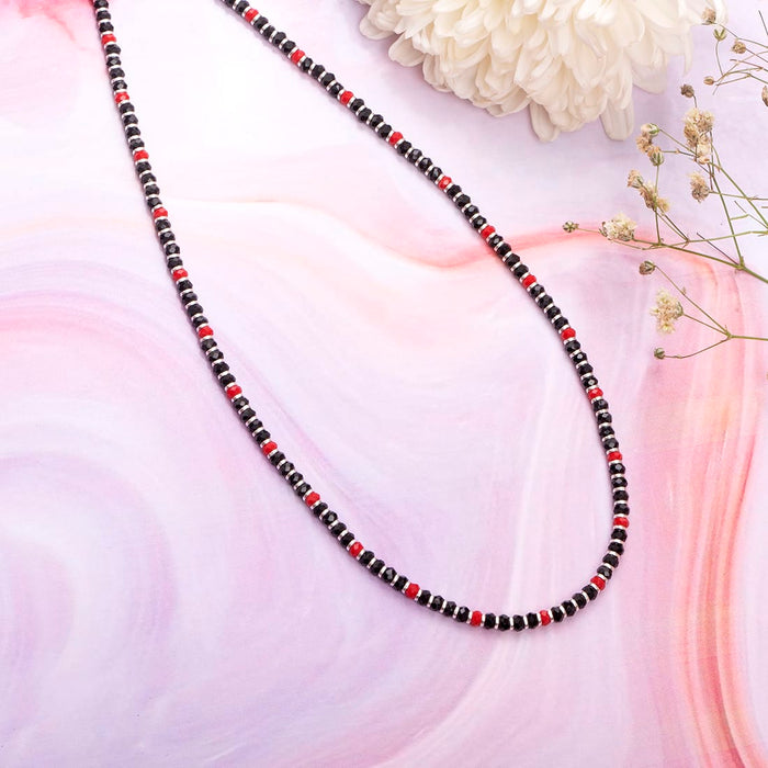 Black & Red Beads 925 Sterling Silver Necklace
